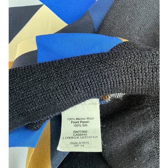 J.Crew Silk Front Merino Wool Sweater Size S | Blue Tan Geometric Print - Picture 5 of 10